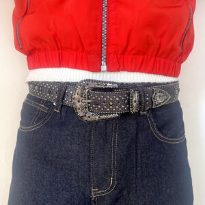 Y2k 2000s skull bones black rhinestone crystal grunge goth emo punk belt